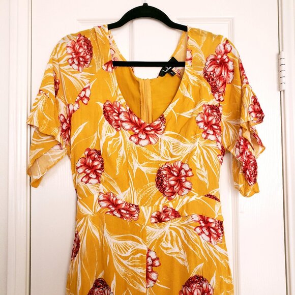 Lulus Garden's Glory Mustard Yellow Floral Print Culotte Jumpsuit Size XL - Picture 3 of 16
